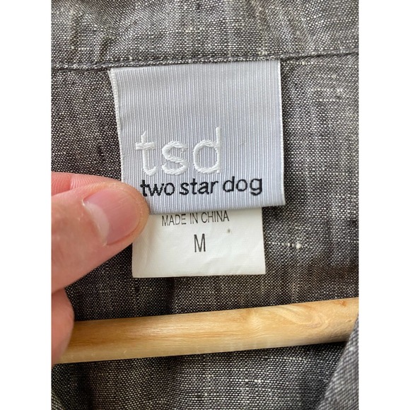 tsd Two Star Dog Size M Gray Button Up Linen Top - Picture 6 of 7